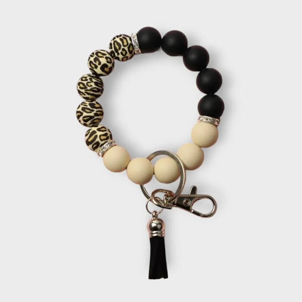 Leopard Silicone Bead‎ Tassel Bracelet Keychain